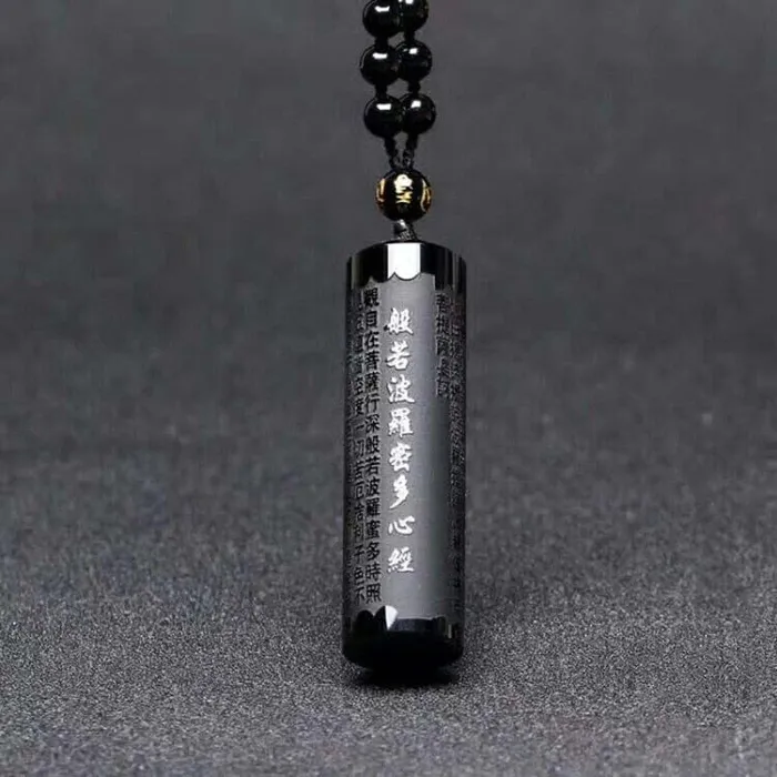 Necklaces Red Rabbits Store Obsidian Engraved Sutra Necklace