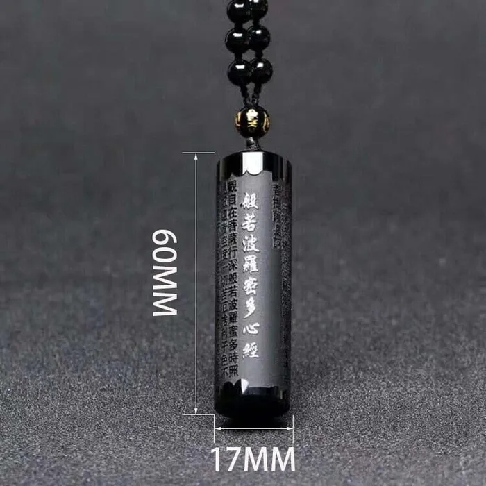 Necklaces Red Rabbits Store Obsidian Engraved Sutra Necklace