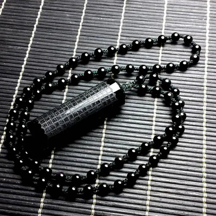 Necklaces Red Rabbits Store Obsidian Engraved Sutra Necklace
