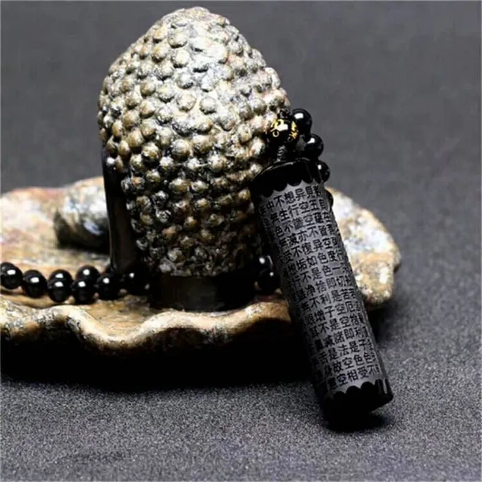 Necklaces Red Rabbits Store Obsidian Engraved Sutra Necklace