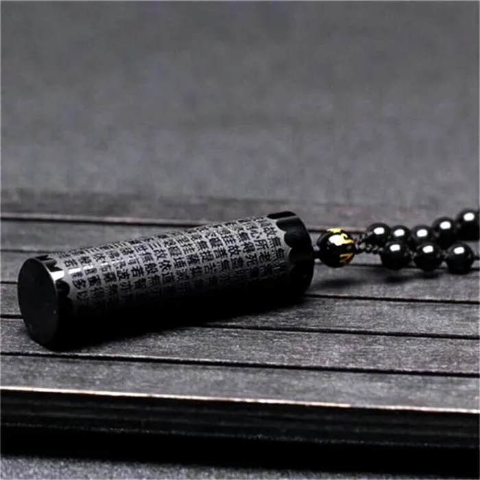 Necklaces Red Rabbits Store Obsidian Engraved Sutra Necklace