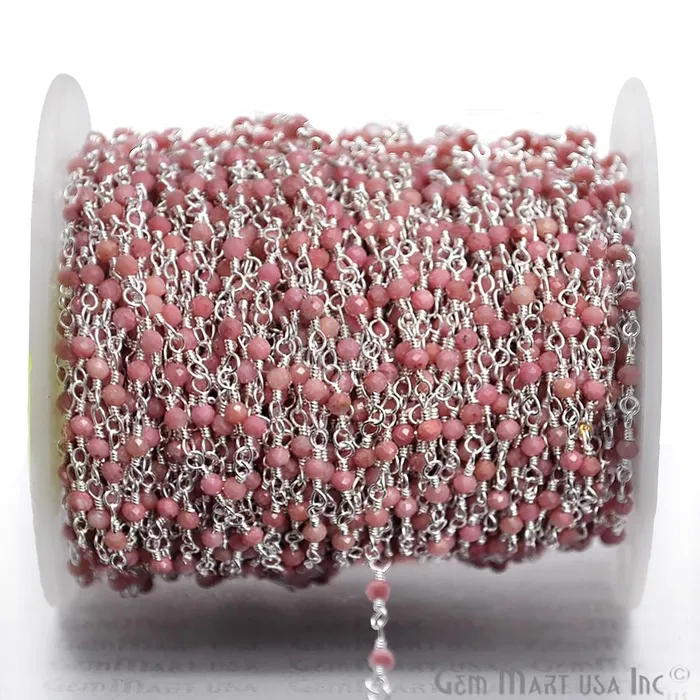 Necklaces Rhodochrosite Silver Plated Wire Wrapped Gemstone Beads Rosary Chain GemMartUSA Necklaces Rhodochrosite Silver Plated Wire Wrapped Gemstone Beads Rosary Chain GemMartUSA