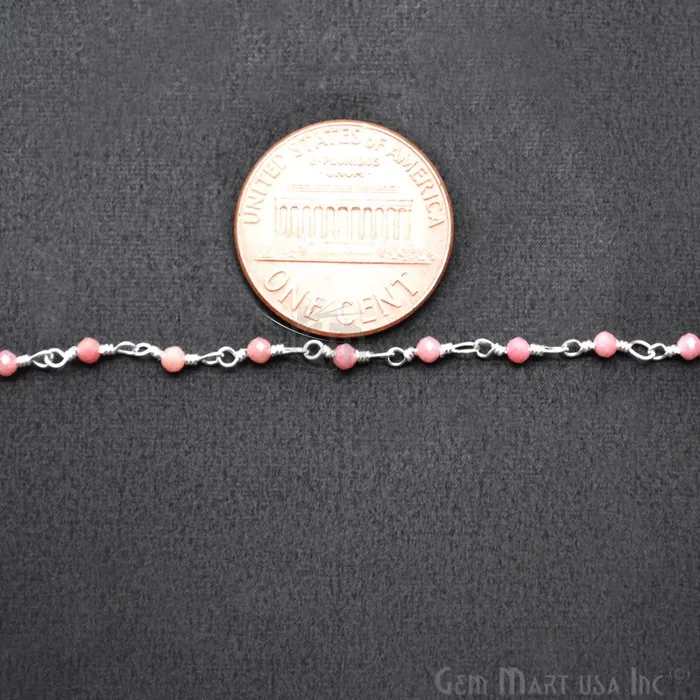 Necklaces Rhodochrosite Silver Plated Wire Wrapped Gemstone Beads Rosary Chain GemMartUSA