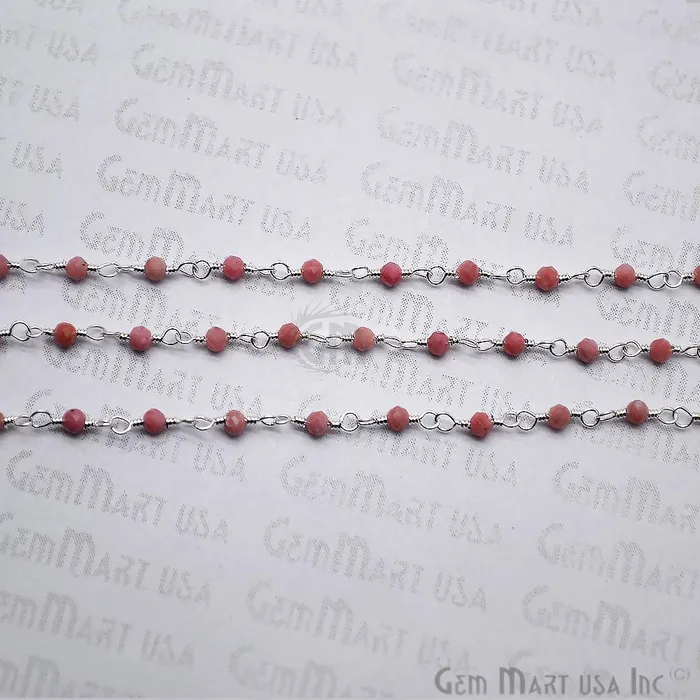 Necklaces Rhodochrosite Silver Plated Wire Wrapped Gemstone Beads Rosary Chain GemMartUSA