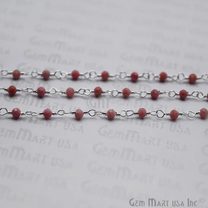 Necklaces Rhodochrosite Silver Plated Wire Wrapped Gemstone Beads Rosary Chain GemMartUSA