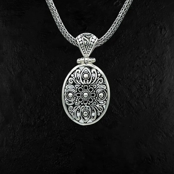 Necklaces Ryan Christian Lotus Oval Sterling Silver Pendant
