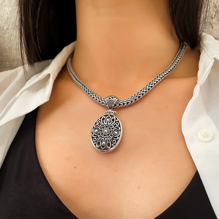 Necklaces Ryan Christian Lotus Oval Sterling Silver Pendant