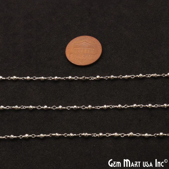 Necklaces Silver Pyrite 225mm Tiny Beads Silver Plated Wire Wrapped Rosary Chain GemMartUSA Necklaces Silver Pyrite 225mm Tiny Beads Silver Plated Wire Wrapped Rosary Chain GemMartUSA