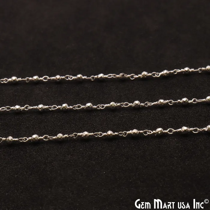 Necklaces Silver Pyrite 225mm Tiny Beads Silver Plated Wire Wrapped Rosary Chain GemMartUSA Necklaces Silver Pyrite 225mm Tiny Beads Silver Plated Wire Wrapped Rosary Chain GemMartUSA
