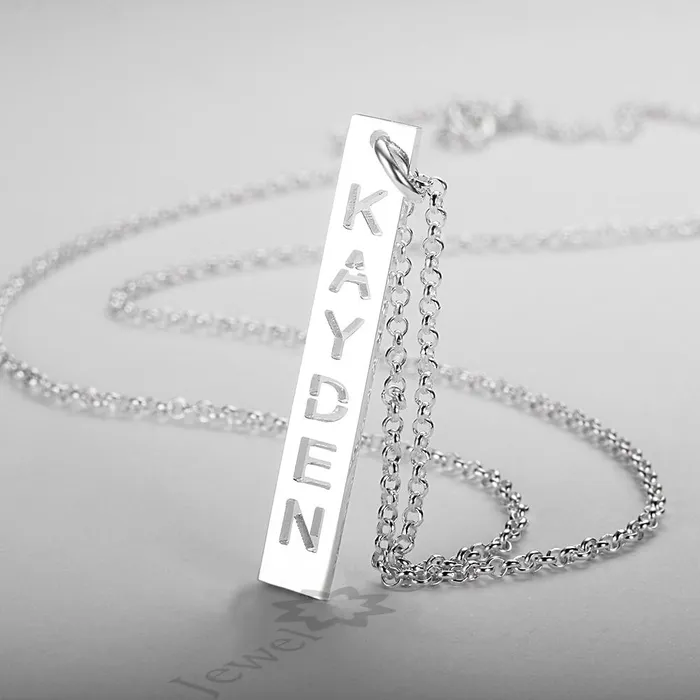 Necklaces Trendy Hollow Name Engrave 925 Sterling Silver Bar Necklace Pendants Personalized Christmas Jewelry Personalized Jewel