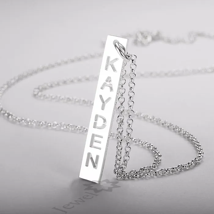 Necklaces Trendy Hollow Name Engrave 925 Sterling Silver Bar Necklace Pendants Personalized Christmas Jewelry Personalized Jewel
