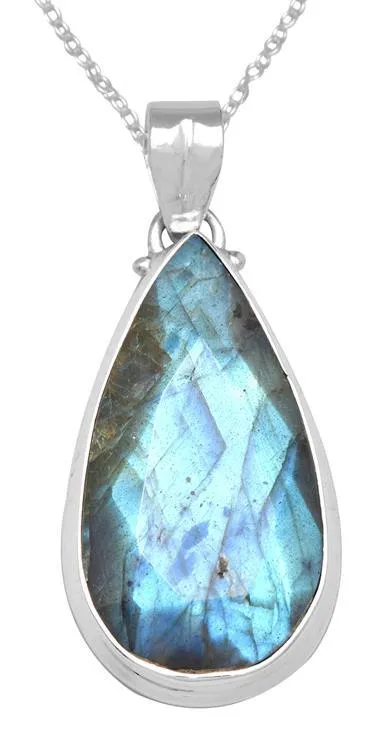 Necklaces YoTreasure Labradorite 2 Long 925 Solid Sterling Silver Pendant With 18 Chain Necklaces YoTreasure Labradorite 2 Long 925 Solid Sterling Silver Pendant With 18 Chain