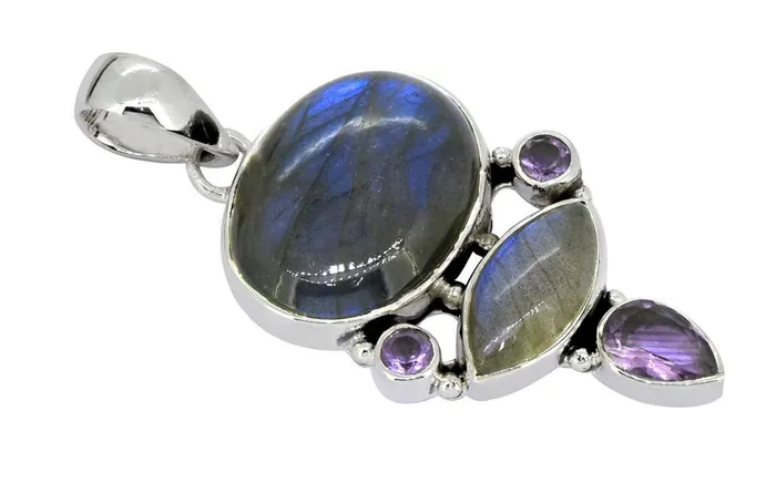 Necklaces YoTreasure Labradorite Amethyst Solid 925 Sterling Silver Pendant Necklace