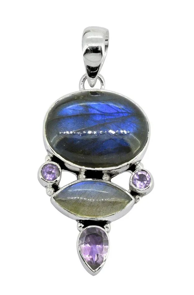 Necklaces YoTreasure Labradorite Amethyst Solid 925 Sterling Silver Pendant Necklace