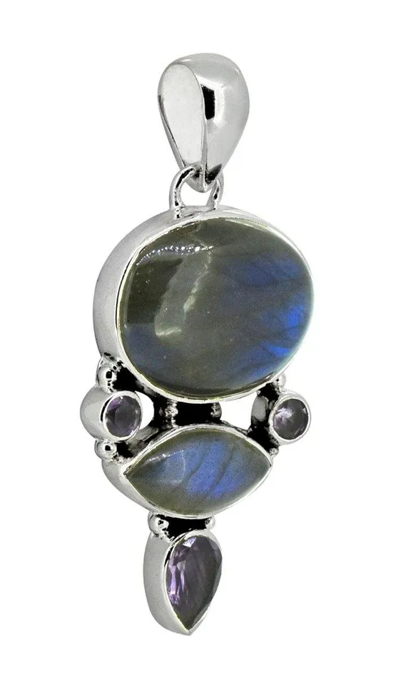 Necklaces YoTreasure Labradorite Amethyst Solid 925 Sterling Silver Pendant Necklace
