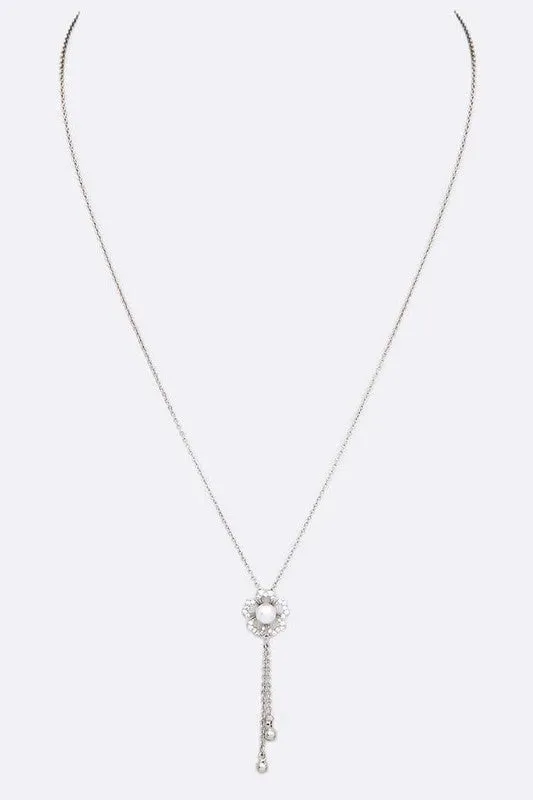 Pearl Accent CZ Flower Chain Drop Pendant Necklace Online Only LA Jewelry Plaza Necklaces Pearl Accent CZ Flower Chain Drop Pendant Necklace Online Only LA Jewelry Plaza Necklaces