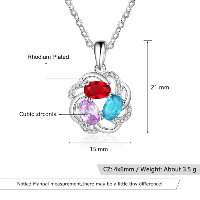 Personalized Copper 3 Oval Birthstones Pendant Necklace Fashion Jewelry Gift for Women Personalized Jewel Necklaces