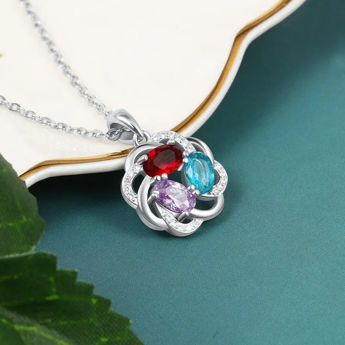 Personalized Copper 3 Oval Birthstones Pendant Necklace Fashion Jewelry Gift for Women Personalized Jewel Necklaces