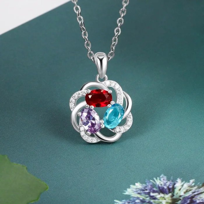 Personalized Copper 3 Oval Birthstones Pendant Necklace Fashion Jewelry Gift for Women Personalized Jewel Necklaces