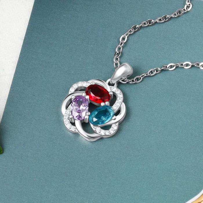 Personalized Copper 3 Oval Birthstones Pendant Necklace Fashion Jewelry Gift for Women Personalized Jewel Necklaces