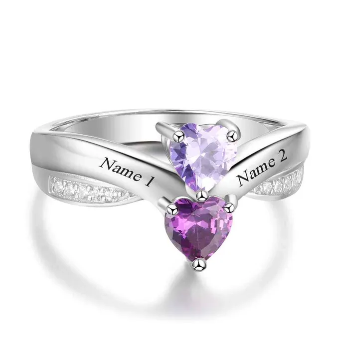 Personalized Jewel Rings Heartshaped Personalized 925 Sterling Silver Ring Engraved with Birthstone Gift of Love