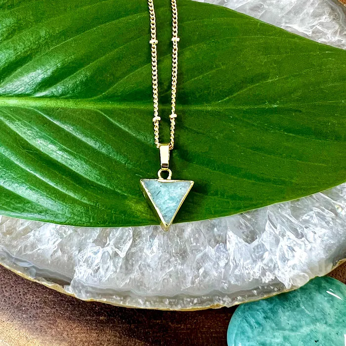 Peruvian Amazonite Mini Triangle Energetic Filter Pendant 18 Gold Necklace Lily Rose Jewelry Necklaces Peruvian Amazonite Mini Triangle Energetic Filter Pendant 18 Gold Necklace Lily Rose Jewelry Necklaces