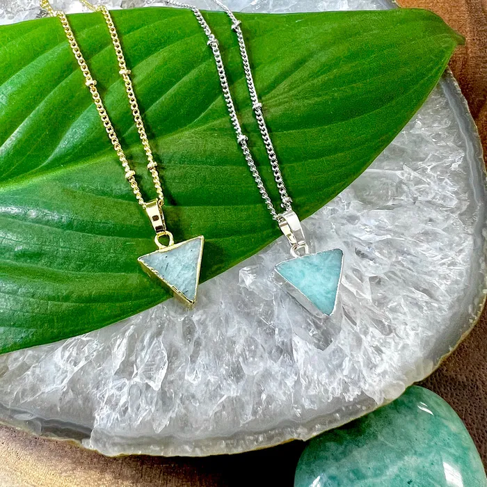 Peruvian Amazonite Mini Triangle Energetic Filter Pendant 18 Gold Necklace Lily Rose Jewelry Necklaces