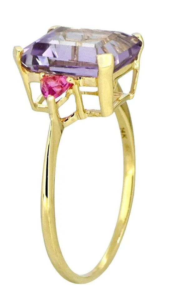 Pink Amethyst Tourmaline Solid 14K Yellow Gold Ring 47 Ct Emerald Cut YoTreasure Rings