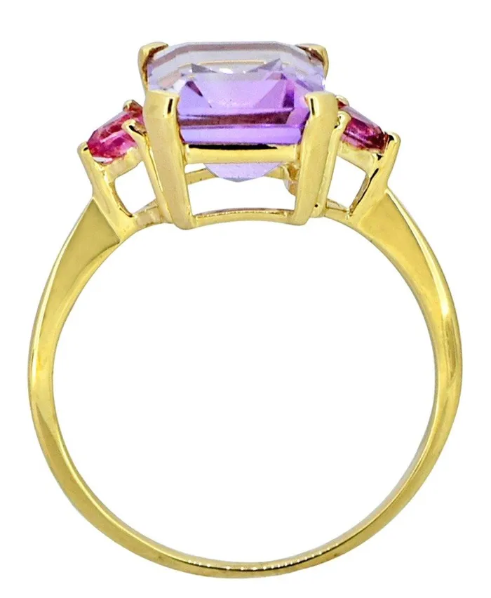 Pink Amethyst Tourmaline Solid 14K Yellow Gold Ring 47 Ct Emerald Cut YoTreasure Rings