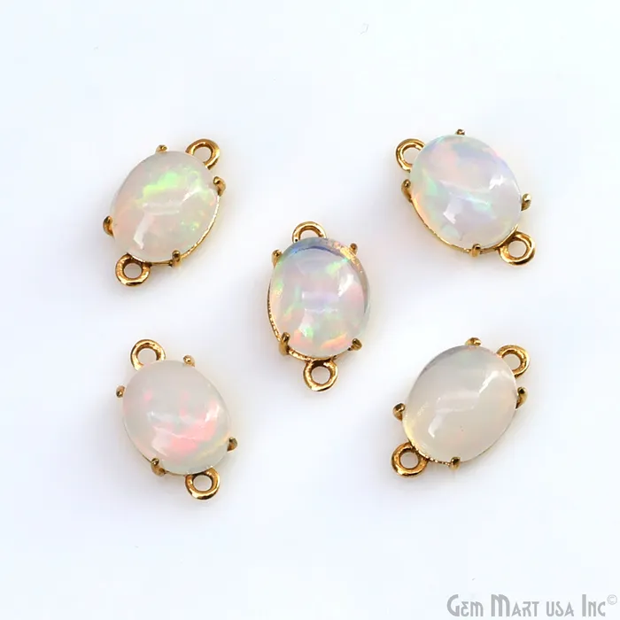 PreStyled Sets Ethiopian Opal Gemstone Oval 8x10mm Prong Setting Gold Plated Connector GemmartUSA