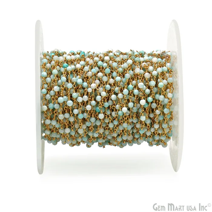 PreStyled Sets GemMartUSA Larimar 225mm Gold Plated Beaded Wire Wrapped Rosary Chain PreStyled Sets GemMartUSA Larimar 225mm Gold Plated Beaded Wire Wrapped Rosary Chain