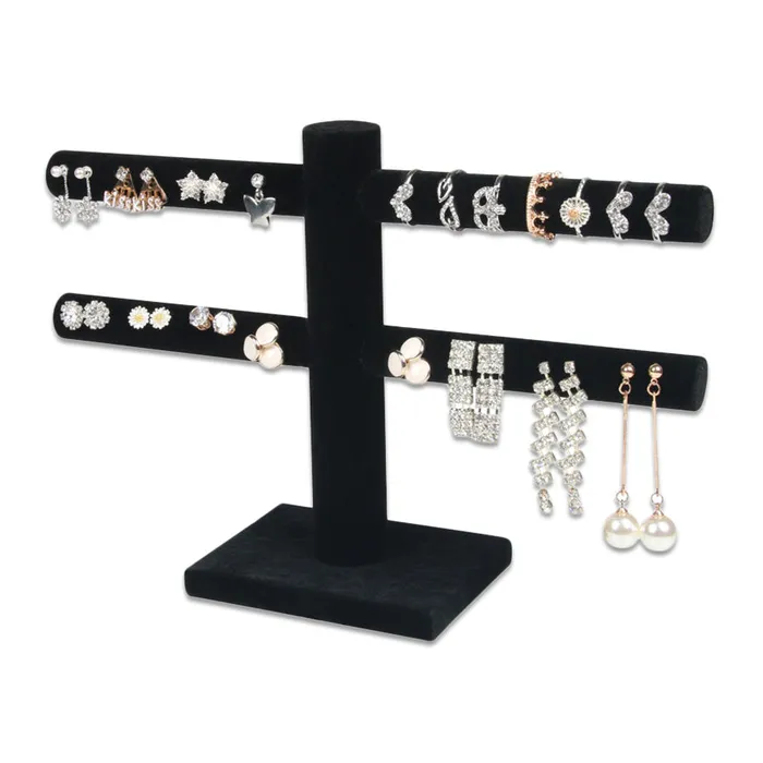 Rings 2 Tier Black Velvet Earring and Ring Jewelry Display JPIDisplay