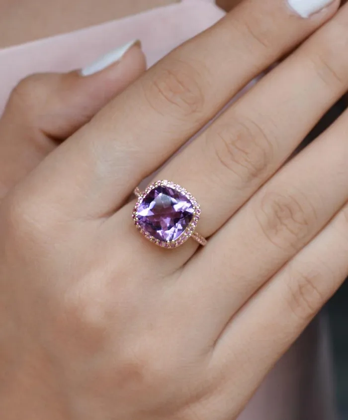 Rings 698 Ct Amethyst Pink Tourmaline Solid 14k Yellow Gold Ring Jewelry YoTreasure