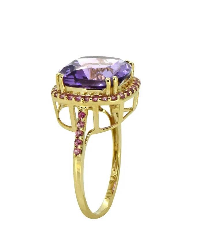 Rings 698 Ct Amethyst Pink Tourmaline Solid 14k Yellow Gold Ring Jewelry YoTreasure