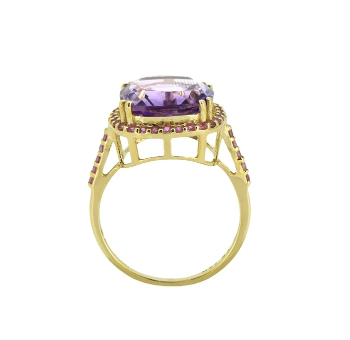 Rings 698 Ct Amethyst Pink Tourmaline Solid 14k Yellow Gold Ring Jewelry YoTreasure
