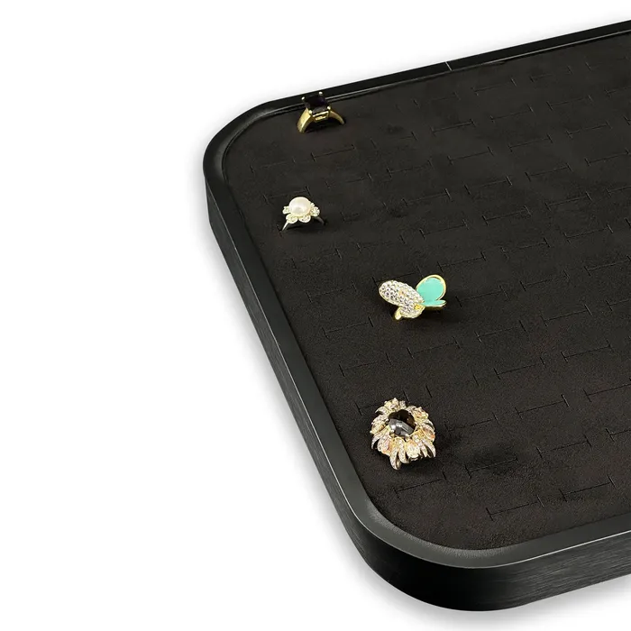 Rings JPI Display 11 58 x 11 58 Black Brushed Aluminum Black Velvet 104 Ring Display Tray Rings JPI Display 11 58 x 11 58 Black Brushed Aluminum Black Velvet 104 Ring Display Tray
