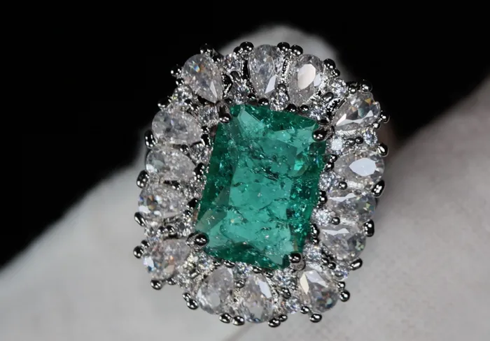 Rings Lab Diamonds London Womens Big Green Diamond Ring Green Crushed Diamond Ring