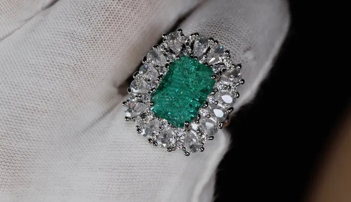 Rings Lab Diamonds London Womens Big Green Diamond Ring Green Crushed Diamond Ring