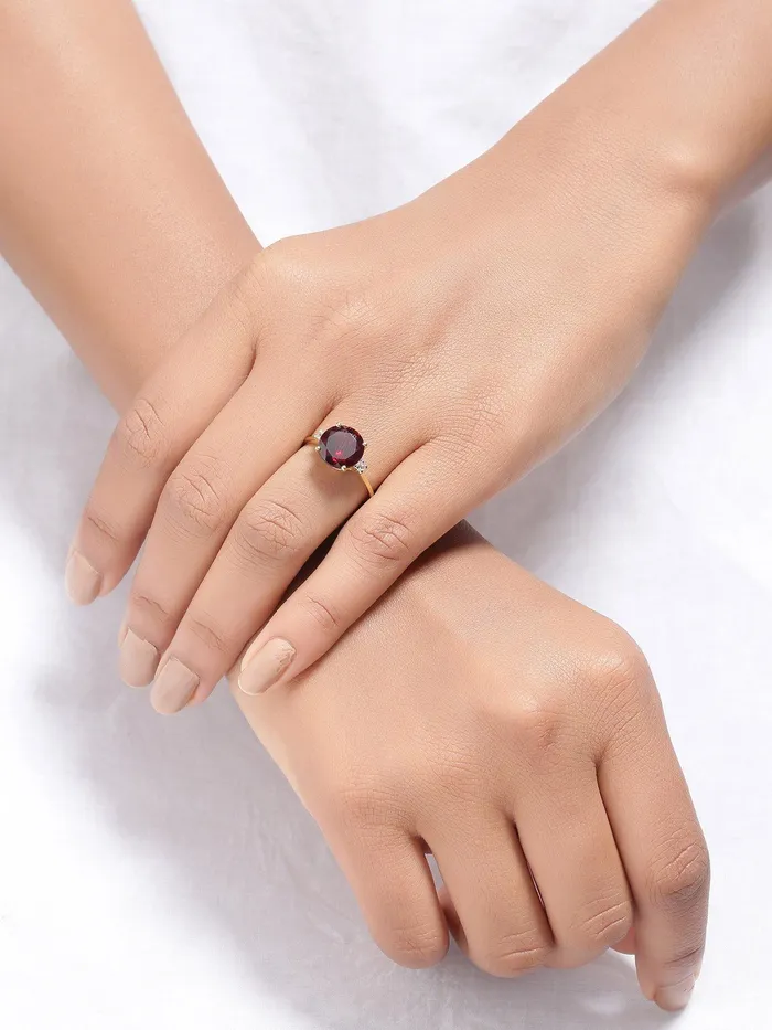 Rings YoTreasure 385 Ct Garnet Solid 10k Yellow Gold Ring Jewelry