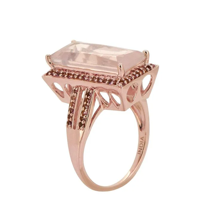 Rings YoTreasure 665 Ct Rose Quartz Pink Tourmaline Solid 925 Silver Gold Plated Ring Jewelry