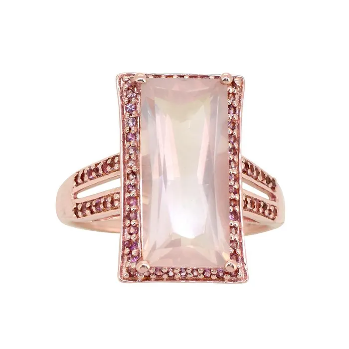 Rings YoTreasure 665 Ct Rose Quartz Pink Tourmaline Solid 925 Silver Gold Plated Ring Jewelry