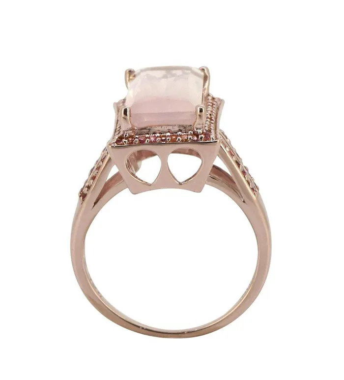 Rings YoTreasure 665 Ct Rose Quartz Pink Tourmaline Solid 925 Silver Gold Plated Ring Jewelry