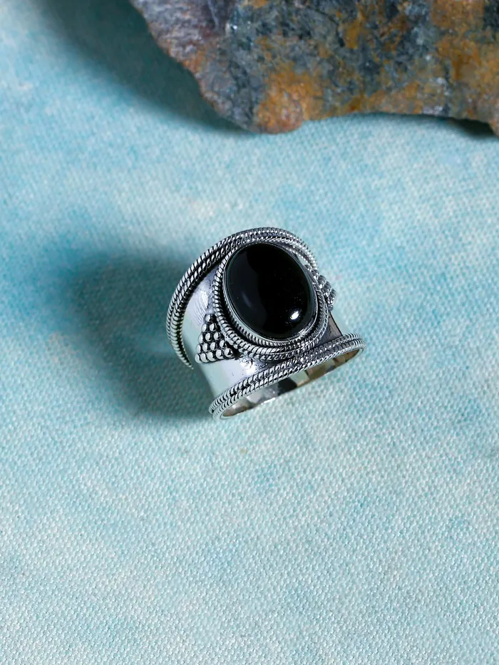 Rings YoTreasure Black Onyx Solid 925 Sterling Silver Gemstone Ring