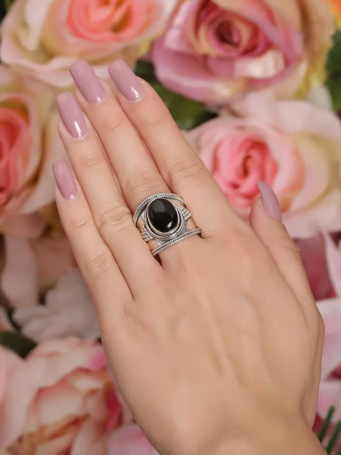 Rings YoTreasure Black Onyx Solid 925 Sterling Silver Gemstone Ring