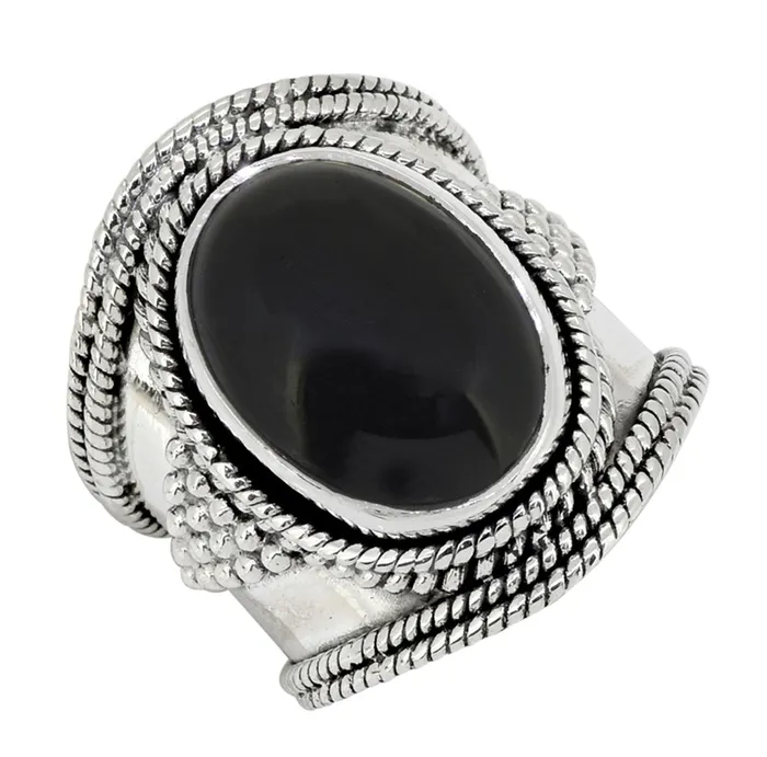 Rings YoTreasure Black Onyx Solid 925 Sterling Silver Gemstone Ring