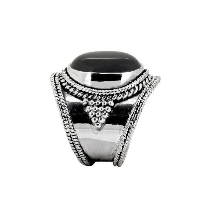 Rings YoTreasure Black Onyx Solid 925 Sterling Silver Gemstone Ring