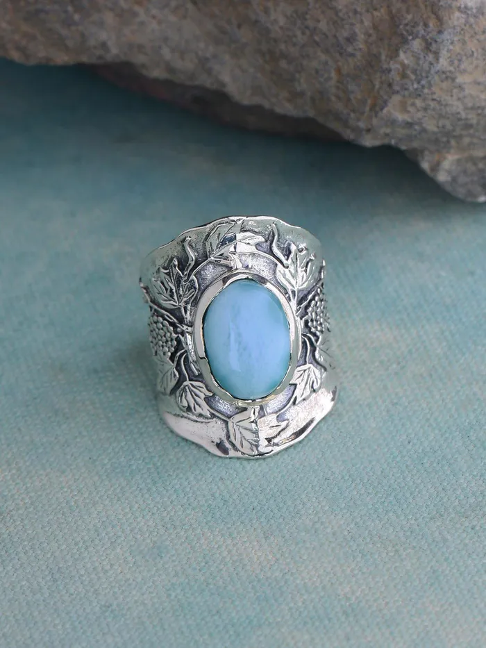 Rings YoTreasure Natural Larimar Solid 925 Sterling Silver Designer Ring Jewelry