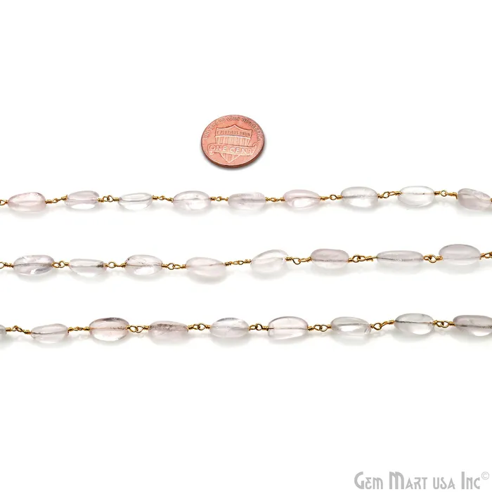 Rose Quartz 12x5mm Tumble Beads Gold Plated Rosary Chain GemMartUSA Necklaces Rose Quartz 12x5mm Tumble Beads Gold Plated Rosary Chain GemMartUSA Necklaces