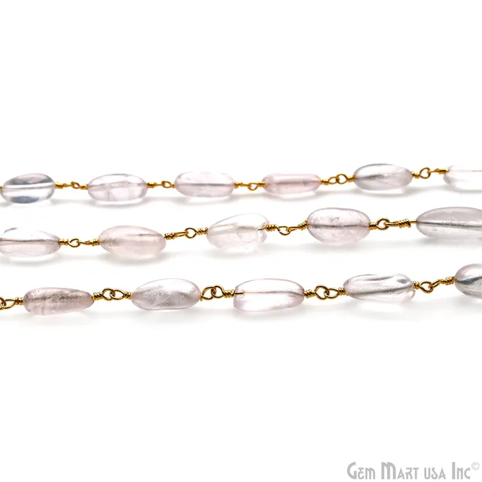 Rose Quartz 12x5mm Tumble Beads Gold Plated Rosary Chain GemMartUSA Necklaces Rose Quartz 12x5mm Tumble Beads Gold Plated Rosary Chain GemMartUSA Necklaces