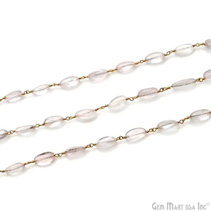 Rose Quartz 12x5mm Tumble Beads Gold Plated Rosary Chain GemMartUSA Necklaces Rose Quartz 12x5mm Tumble Beads Gold Plated Rosary Chain GemMartUSA Necklaces